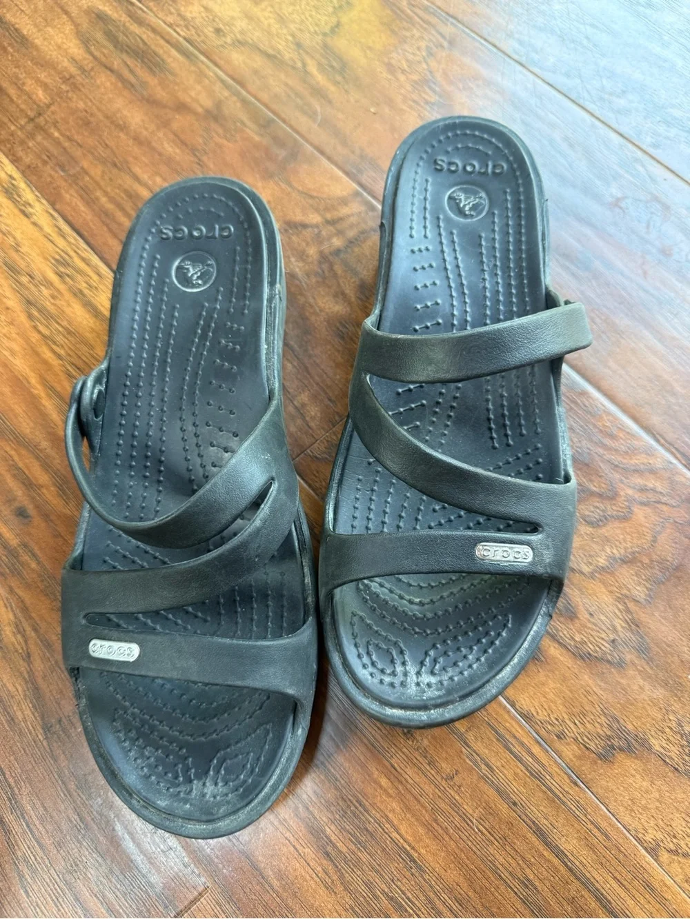 CROCS Women's Black Strappy Slide Sandals